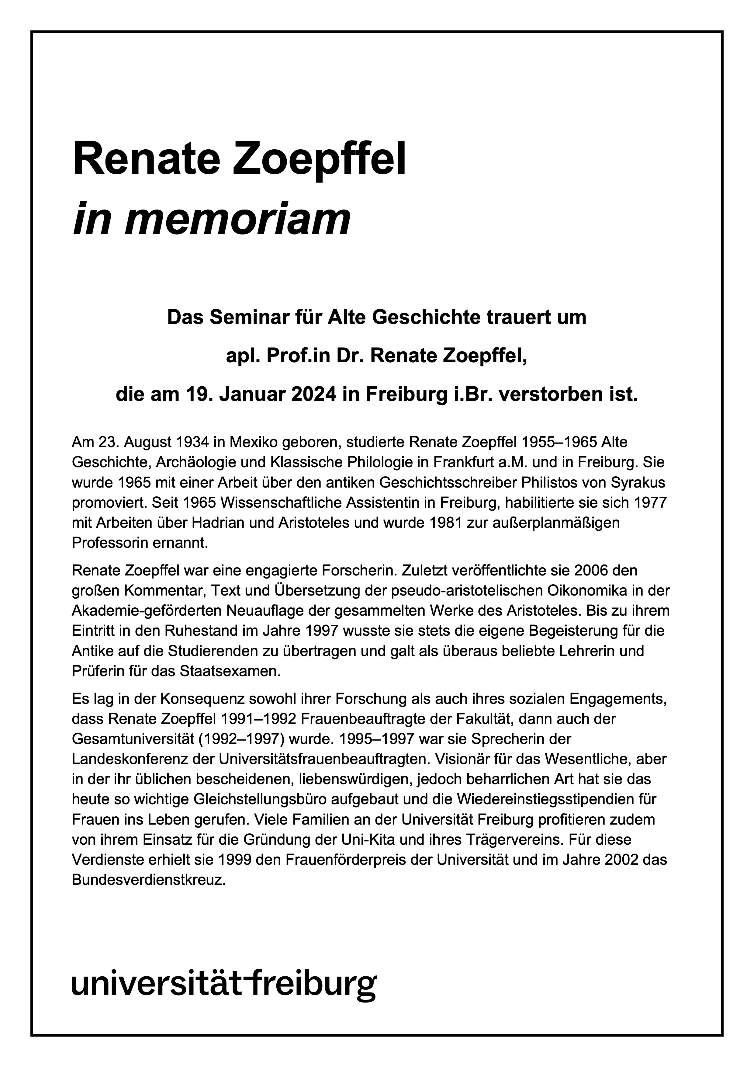 Renate Zoepffel in memoriam