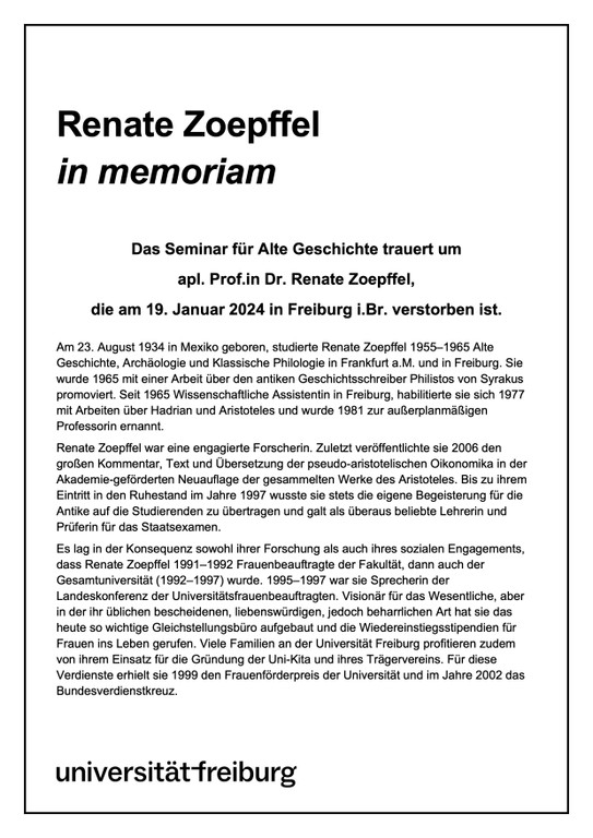 Renate Zoepffel in memoriam